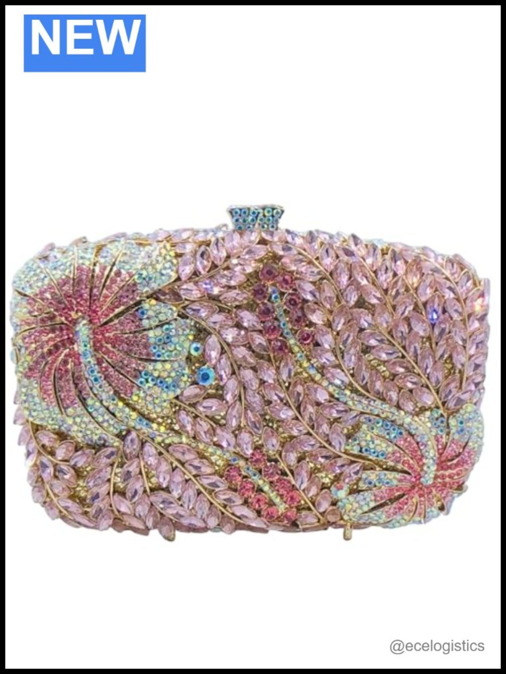 Crystal Floral Evening Clutch Purse Rhinestone Bridal Handbag with Chain Strap